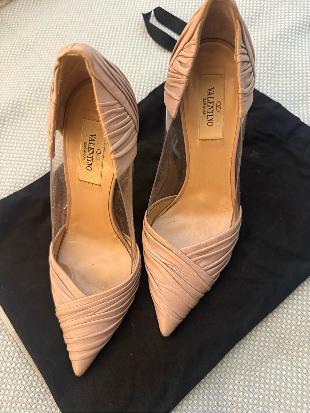 Valentino Garavani Blush Pink Ruched Pointed-Toe Pumps